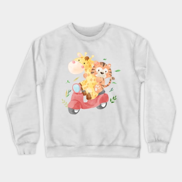 cute animal friends riding scooter Crewneck Sweatshirt by Tshirt lover 1